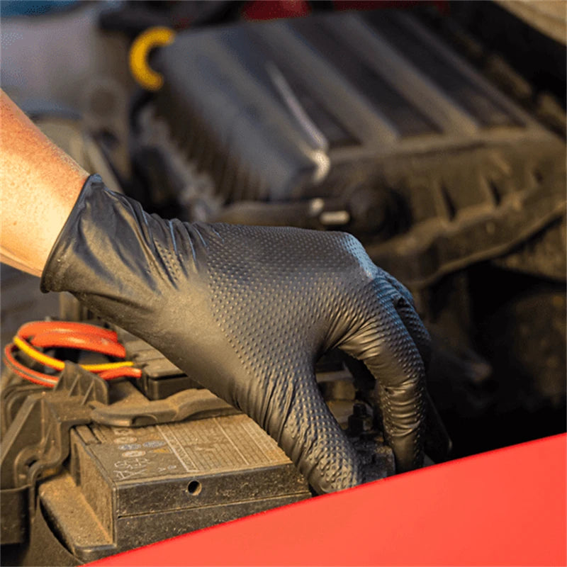 Black Nitrile Gloves Disposable 8-mil Latex Free Mechanic Gloves for Men Heavy Duty Diamond Textured Industrial Mechanic Gloves