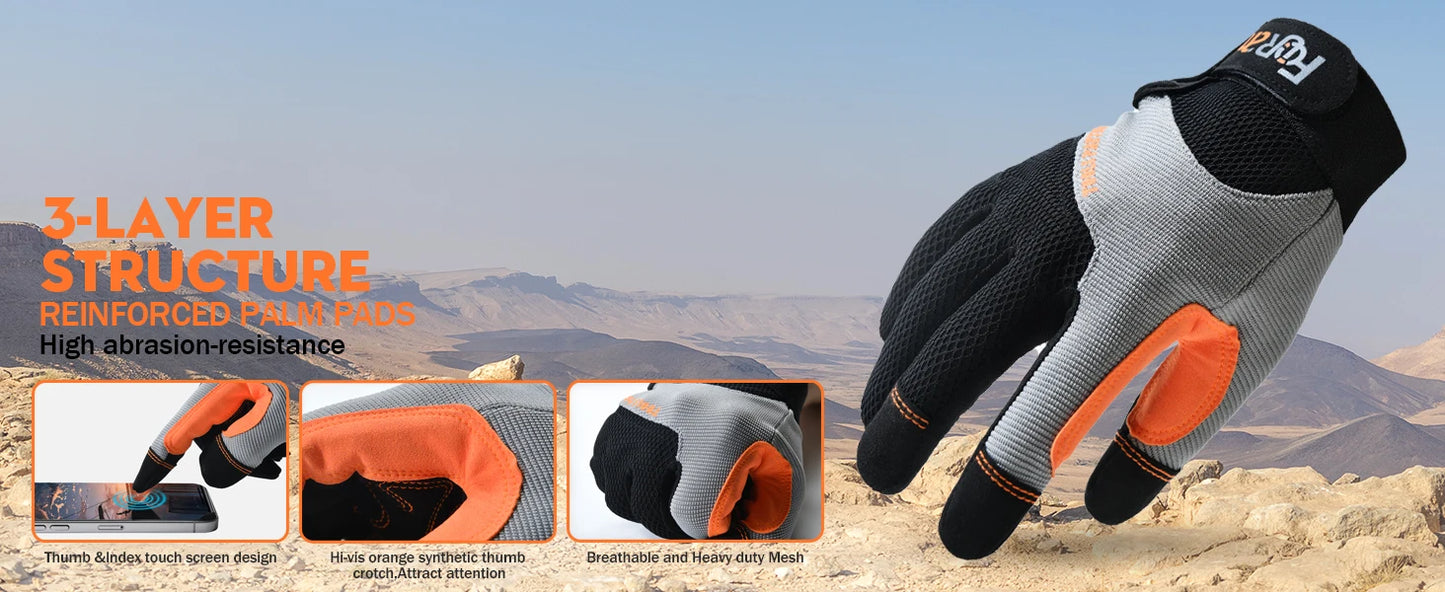 1Pair Work Gloves Men & Women, Utility Mechanic Working Gloves High Dexterity Touch Screen For Multipurpose,Excellent Grip