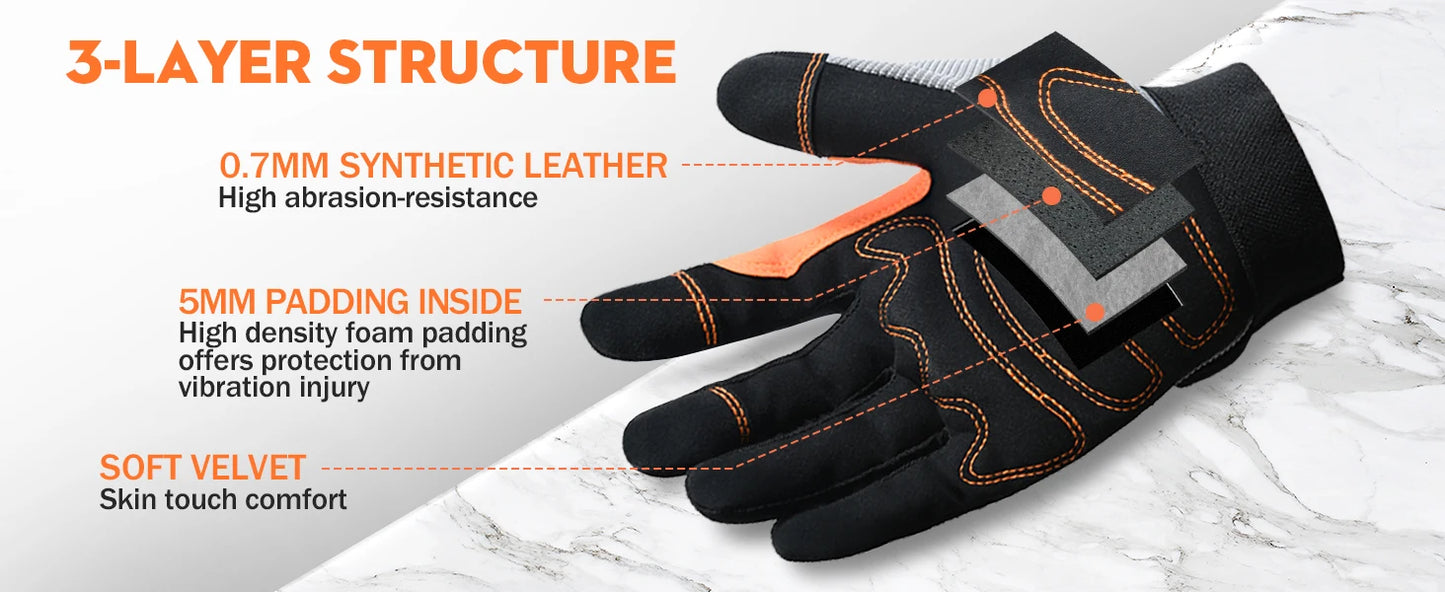 1Pair Work Gloves Men & Women, Utility Mechanic Working Gloves High Dexterity Touch Screen For Multipurpose,Excellent Grip