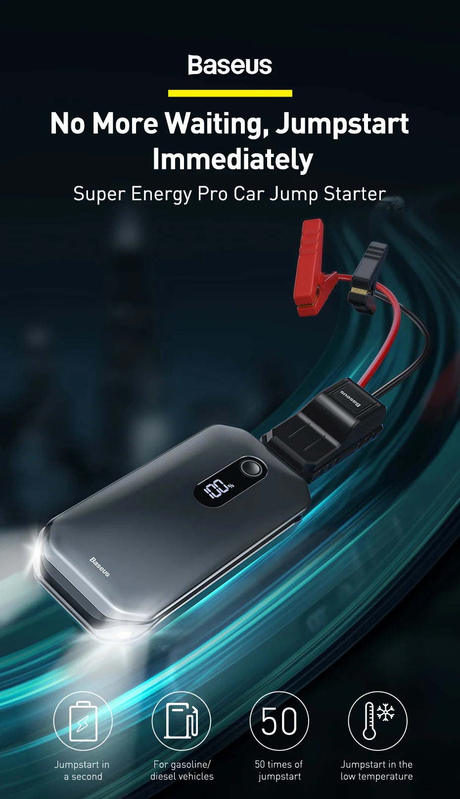 Baseus Portable Car Jump Starter Device Power Bank Emergency 12000mAh High Power 12V Car Battery Booster Auto Starting Device