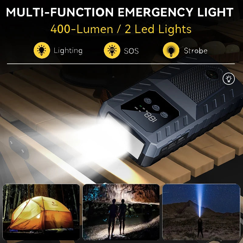 Portable Car Jump Starter Battery Emergency Booster for 12V Petrol Diesel Car Power Bank with Lighting Emergency Hammer