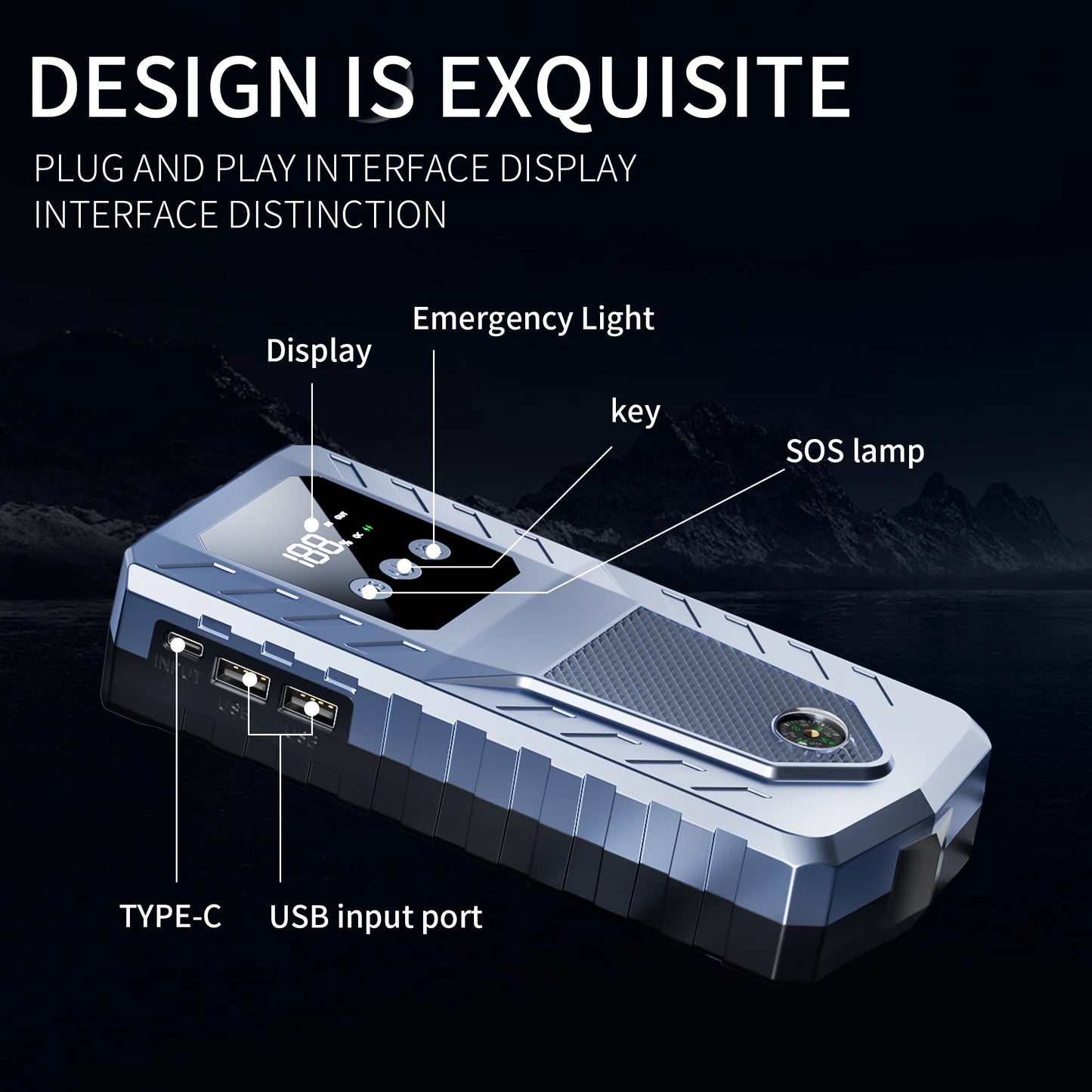 Portable Car Jump Starter Battery Emergency Booster for 12V Petrol Diesel Car Power Bank with Lighting Emergency Hammer