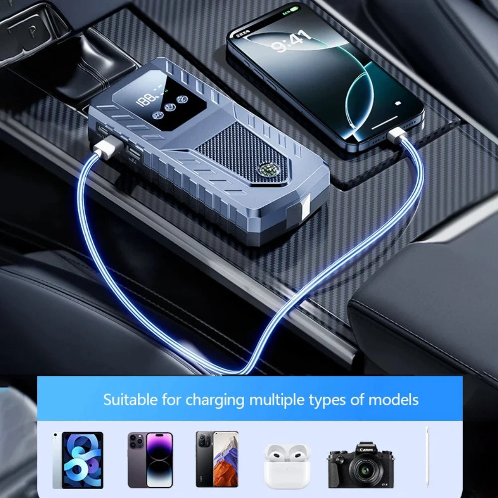 Portable Car Jump Starter Battery Emergency Booster for 12V Petrol Diesel Car Power Bank with Lighting Emergency Hammer