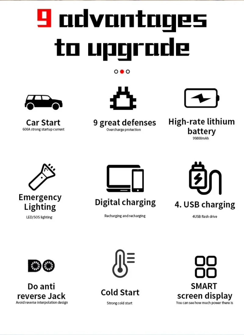 Portable Car Battery Starter Auto Jump Starter 99800mAh 12V Petrol Diesel Car Emergency Booster Start Power Supply for Cars