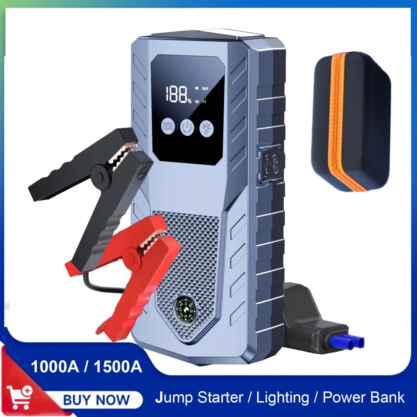 Portable Car Jump Starter Battery Emergency Booster for 12V Petrol Diesel Car Power Bank with Lighting Emergency Hammer