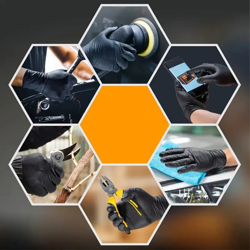 Black Nitrile Gloves Disposable 8-mil Latex Free Mechanic Gloves for Men Heavy Duty Diamond Textured Industrial Mechanic Gloves