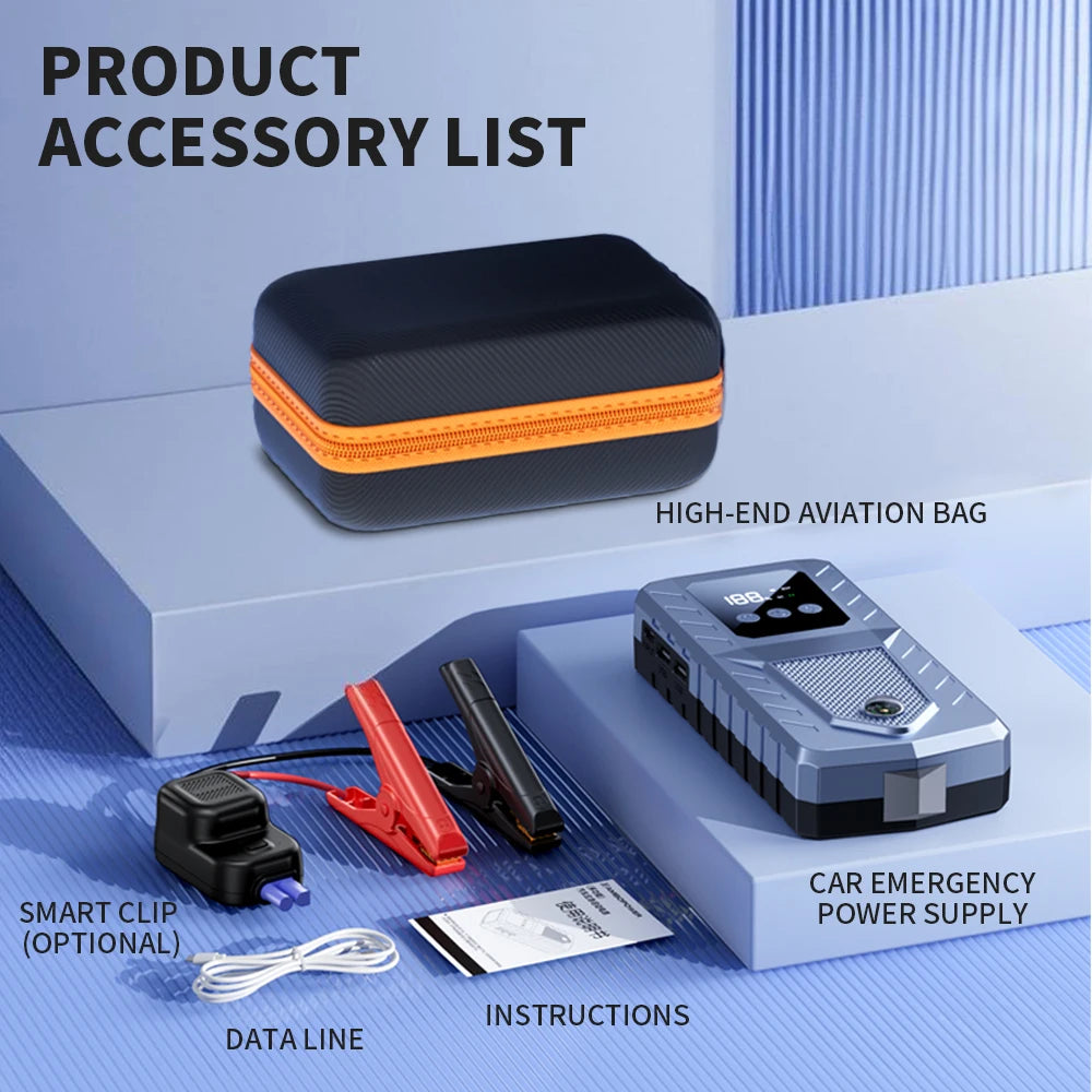 Portable Car Jump Starter Battery Emergency Booster for 12V Petrol Diesel Car Power Bank with Lighting Emergency Hammer