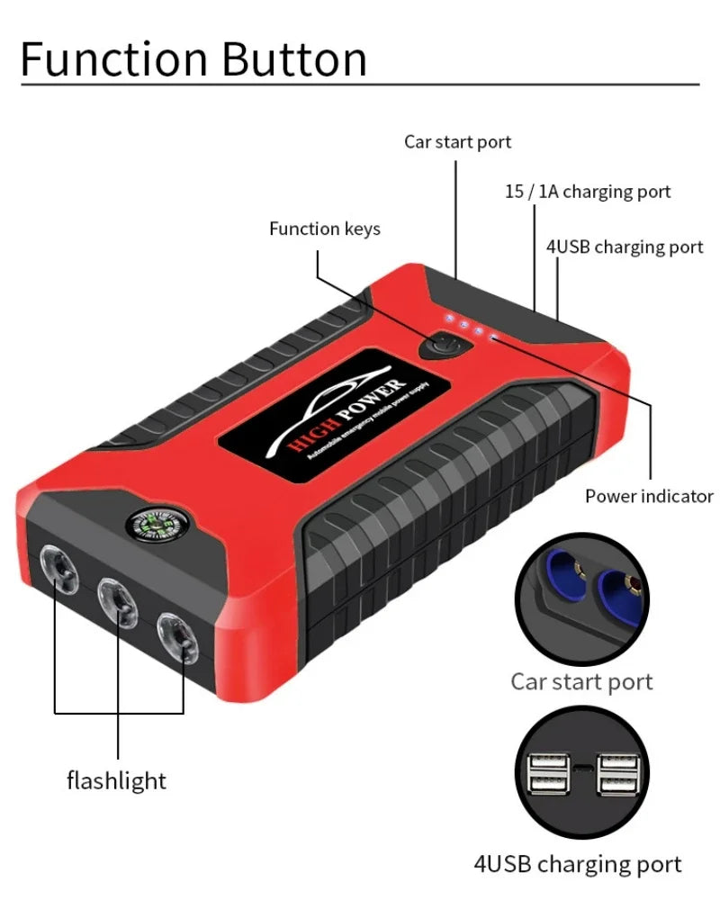Portable Car Battery Starter Auto Jump Starter 99800mAh 12V Petrol Diesel Car Emergency Booster Start Power Supply for Cars