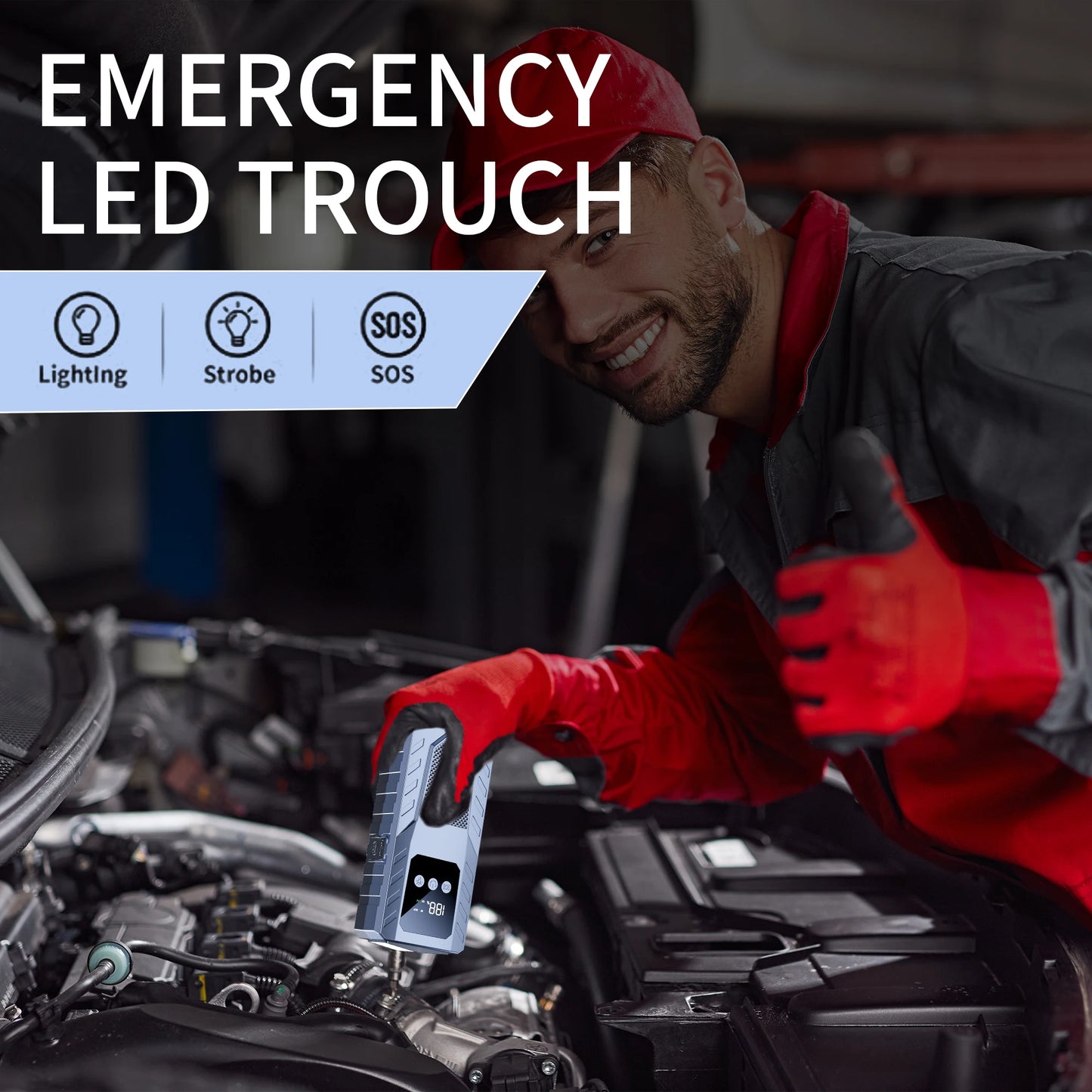 Portable Car Jump Starter Battery Emergency Booster for 12V Petrol Diesel Car Power Bank with Lighting Emergency Hammer