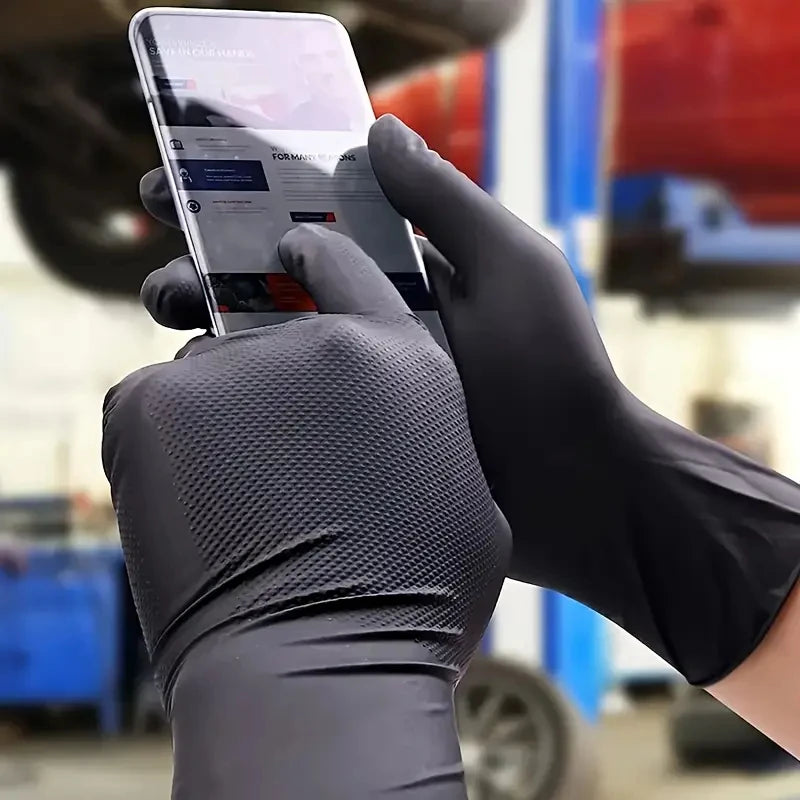 Black Nitrile Gloves Disposable 8-mil Latex Free Mechanic Gloves for Men Heavy Duty Diamond Textured Industrial Mechanic Gloves