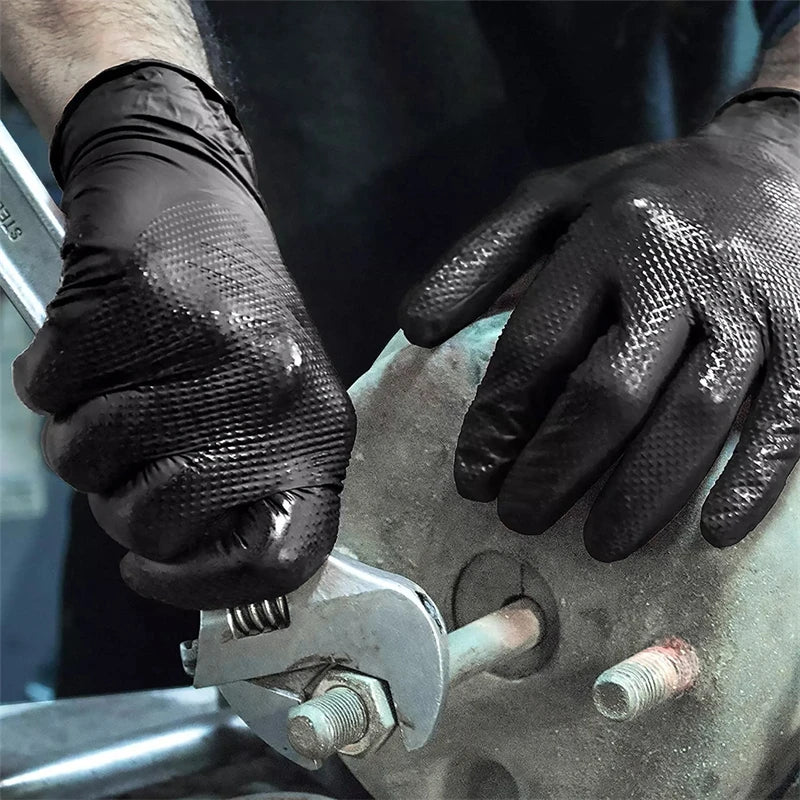 Black Nitrile Gloves Disposable 8-mil Latex Free Mechanic Gloves for Men Heavy Duty Diamond Textured Industrial Mechanic Gloves