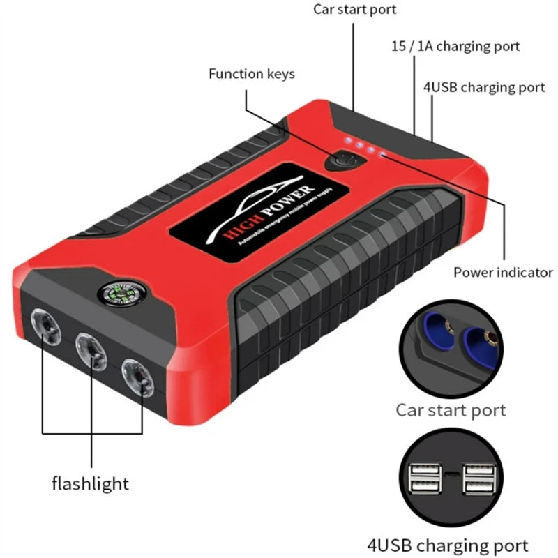 Portable Car Battery Starter Auto Jump Starter 99800mAh 12V Petrol Diesel Car Emergency Booster Start Power Supply for Cars