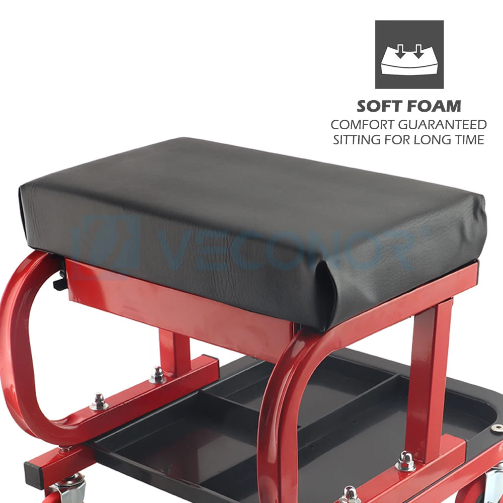 Rolling Creeper Garage/Shop Seat 100KG / 220LBS Capacity Padded Rolling Workshop Stool with Tool Tray Storage & Portable Drawer