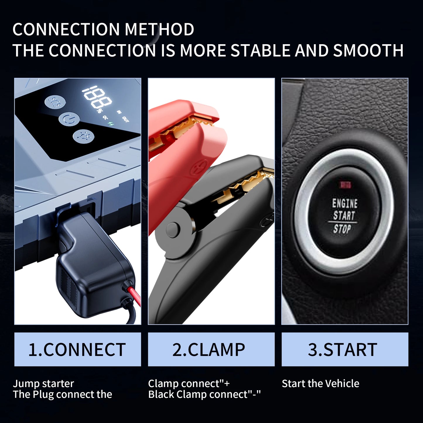 Portable Car Jump Starter Battery Emergency Booster for 12V Petrol Diesel Car Power Bank with Lighting Emergency Hammer